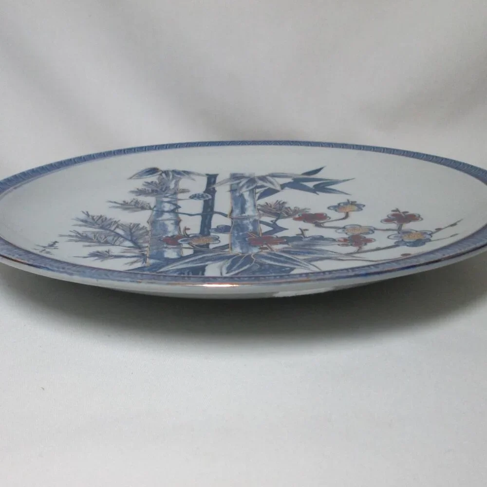 Vintage Japanese Imari large Platter Tray cherry blossoms bamboo Ceramic 13.5